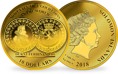 La monnaie 1/100 d'once or pur «Ducat Ferdinand III», grand diamètre: 45 mm !